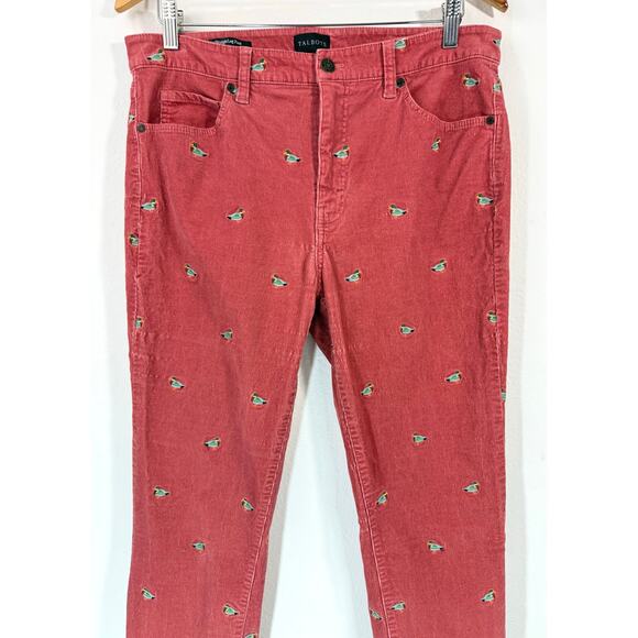 Talbots Stretch Corduroy Straight Leg Pants Mallard Embroidered Sz 10 - Picture 6 of 12